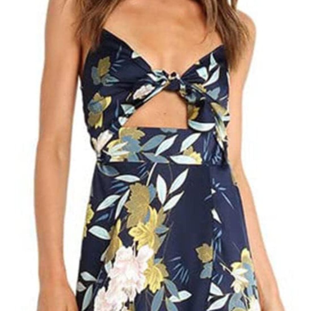 NWT Floral Knotted Cut Out Front Spaghetti Strap Tropical Boho Slit Dress XL